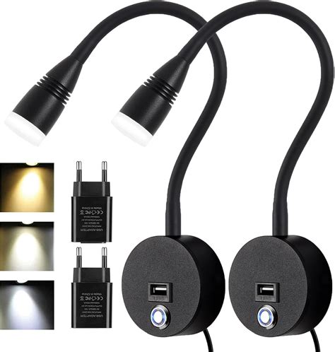 2 Stuks Bed Leeslamp met Touch Schakelaar en USB-Aansluiting, Dimbare ...