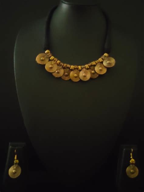 Brass Finish Dhokra Necklace Set with Black Thread Closure – A Local Tribe