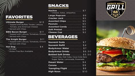 Stadium Club Menu
