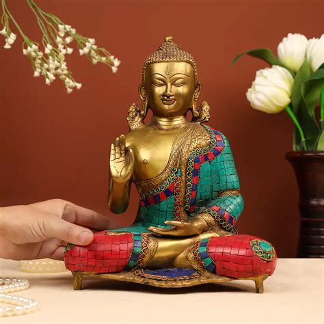 Buy 13" Brass Buddha Statue – Vitarka Mudra Pose – Ethnic India Handicrafts