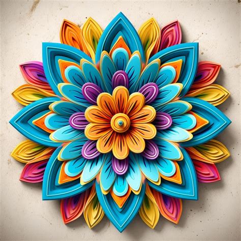 Brightly colored paper flower on a beige background generative ai ...