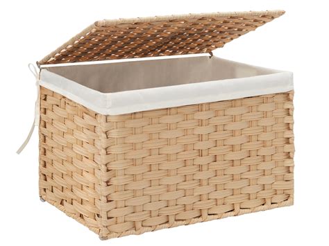 StorageWorks Wicker Storage Basket with Lid, 65L Square Wicker Baskets ...