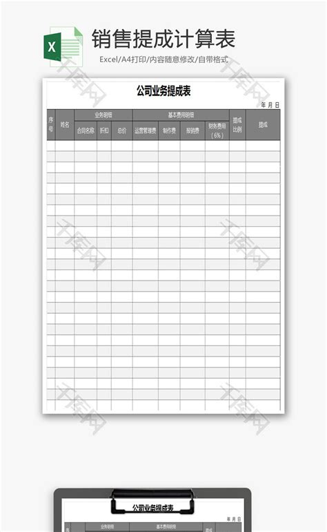 销售提成计算表Excel模板_千库网(excelID：68564)