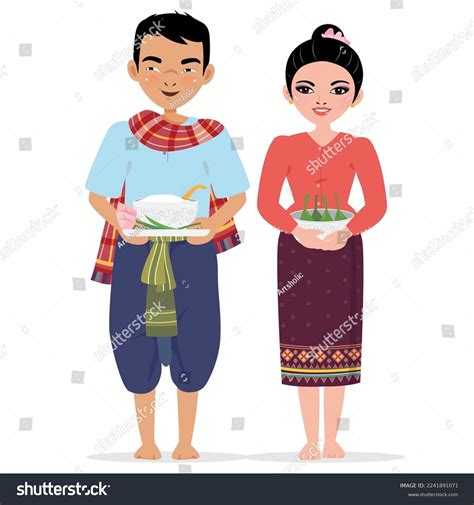 E-san Thai Traditional Costume Offering Food Stock Vector (Royalty Free ...