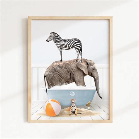 Safari Animals in Beach House Bath with Beach Ball and Sand – Amy ...