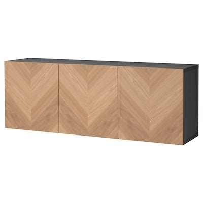 BESTÅ wall-mounted cabinet combination, black-brown Hedeviken/oak ...