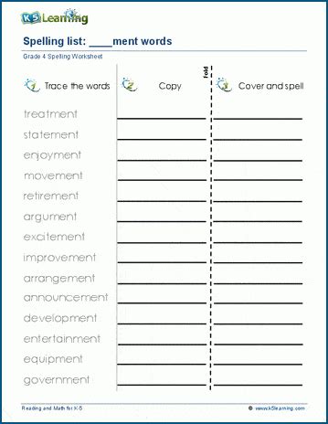 Spelling list: Suffixes (2nd of 2) | K5 Learning