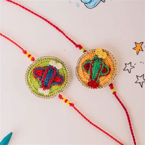 Buy Handmade Crochet Airplane Theme Kids Rakhi With Roli Chawal | Set ...