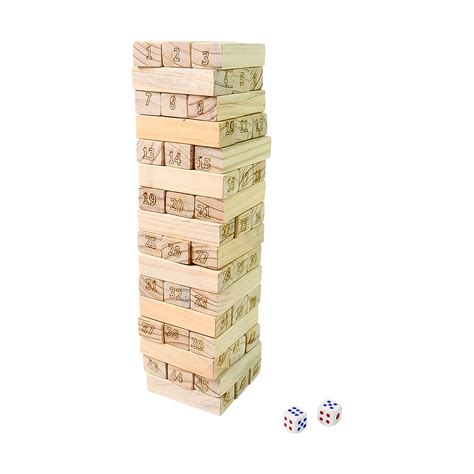 Wooden Tumbling Stacking Tower Game, Zenga tower (48 Pcs Blocks 2 Dice