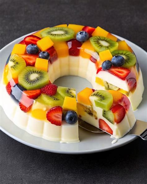 🍓🥝 Crystal Gelatin with Fruits and Cheesecake Base 😋🍰 A colorful and ...