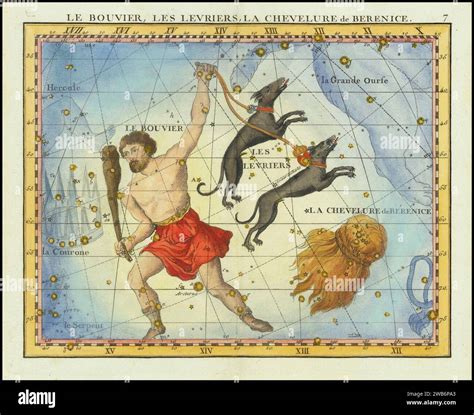1776 star chart of the constellations Comae Berenices, Bootes & Cannes ...