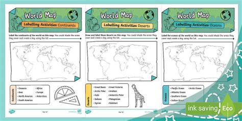 World Map Labelling Activities (Ages 5 - 7) (teacher made)