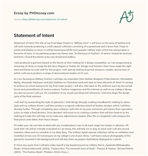 Image result for Statement of Intent Writing Example