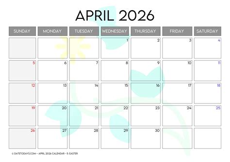 Printable April 2026 Calendar with Holidays - Printable PDF