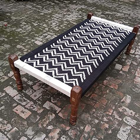 The kashth Wooden Double Wave Cotton Charpai Khatiya Bed with Rope, Cot ...