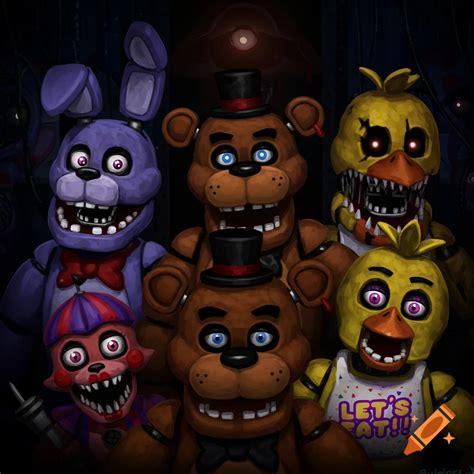 Freddy, Bonnie, Foxy, and Chica from Five Nights at Freddy's. on Craiyon