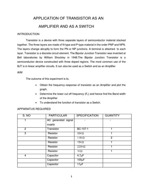 Application of Transistor As An | PDF | Bipolar Junction Transistor | Amplifier