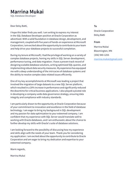 Image result for Database Developer Cover Letter