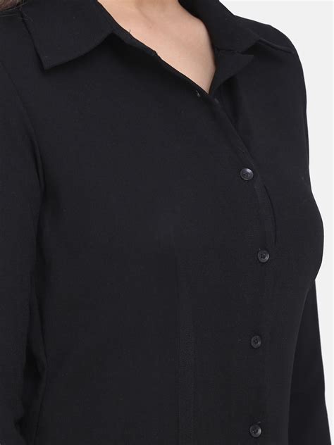 Button Women's Detailed Collared Shirt - Black – The Ambition Collective