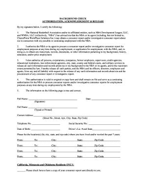 Fillable Online Background Check Authorization Acknowledgement and ...