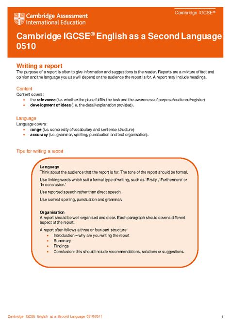 Cambridge IGCSE 0510 English as a Second Language: Writing a Report ...