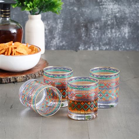 Aztec Drinking Glasses – Set of 4 (300 ml, Gold Line Finish ...