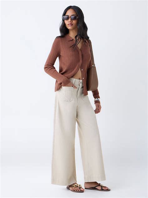Buy LOV Beige Wide-Leg High-Rise Jeans from Westside