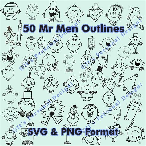50 Mr Men Outlines (B&W) With Mr Men Font: Charming Character Designs - Etsy