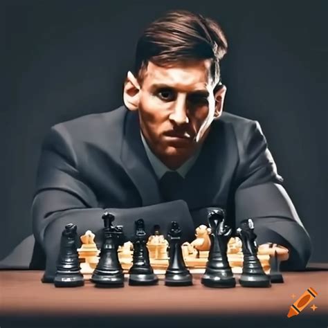 Lionel messi and christiano ronaldo playing chess on a briefcase on Craiyon