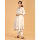 Off White Pink Aari Embroidered Cotton Dupatta