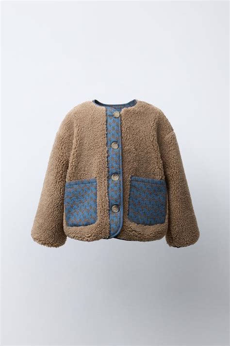 FAUX SHEARLING PATCHWORK FLORAL JACKET - camel | ZARA India