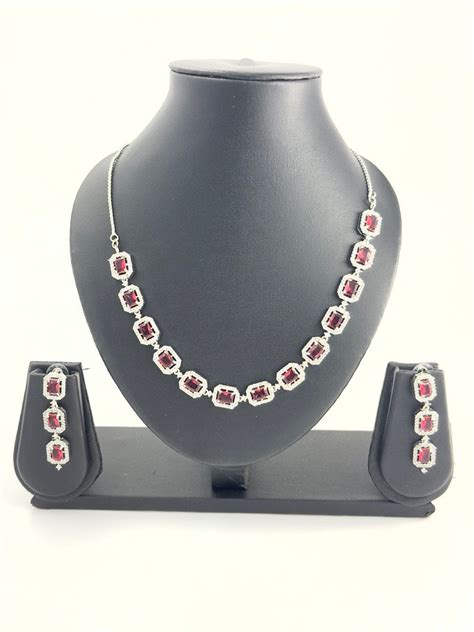 Pink American Diamond Necklace set – Astikya