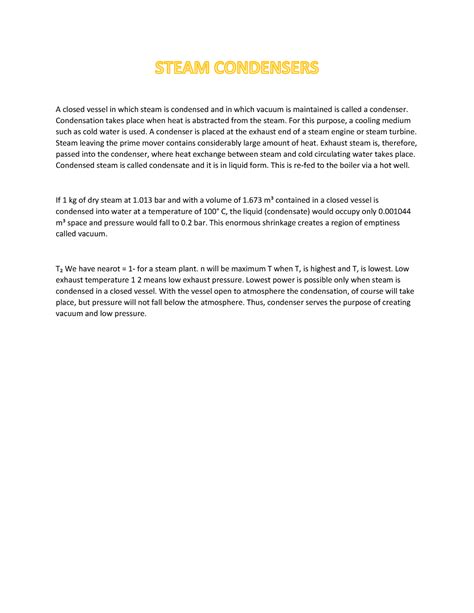 Steam Condensers - Study Notes - A closed vessel in which steam is ...