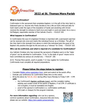 Fillable Online Confirmation is the sacrament that completes Baptism ...