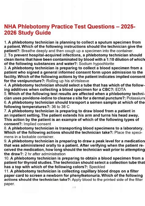 NHA Phlebotomy Practice Test Questions – Study Guide.pdf - Phlebotomy ...