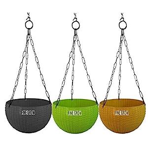 Rattan Hanging Pot Grey, Green, Yellow Set 3 : Amazon.in: Home & Kitchen