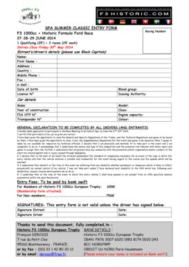 Fillable Online SPA SUMMER CLASSIC ENTRY FORM F3 1000cc + Historic ...