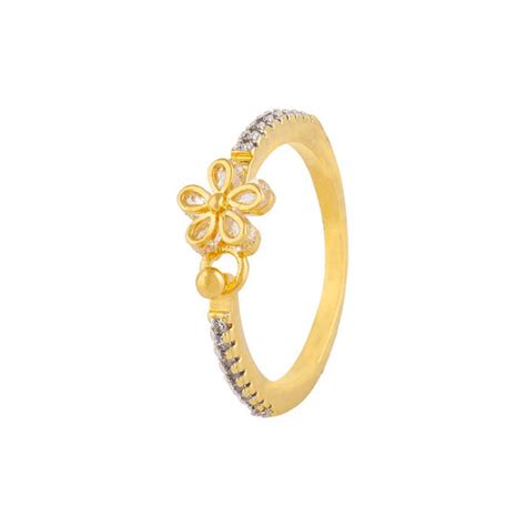 American Diamond Flower Motif Brass Ring – VOYLLA