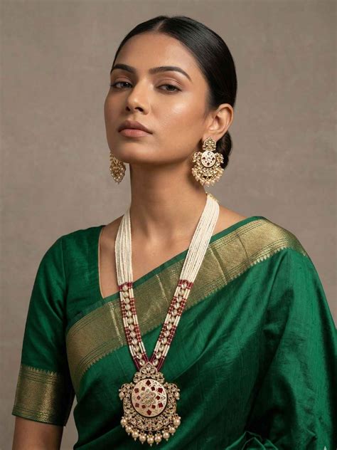 Long Beaded Kundan Pendant Necklace Set With Enamel | Wedding Jewellery ...