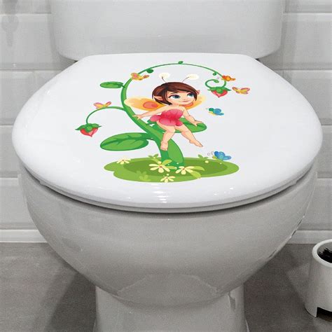 CVANU Cute Cartoon Girl and Butterfly Design Toilet Seat Stickers ...