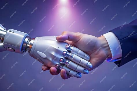 Robot handshake human background futuristic digital age | Premium AI-generated image