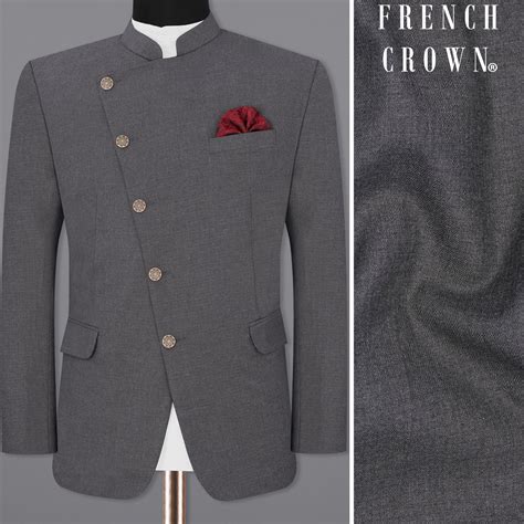 Vampire Gray Plain-Solid Premium Terry-Rayon Bandhgala/Jodhpuri Blazers ...