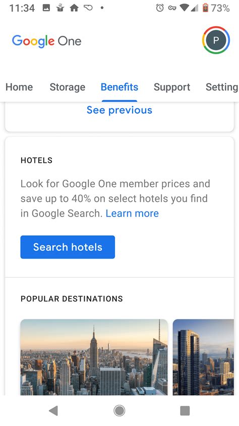 Google Drive's rebrand to Google One includes offers for hotels found in Search