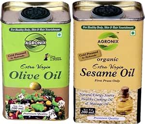Agronix Hydraulic Cold Press Extra Virgin Combo of Sesame & Olive Oil ...