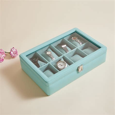 Buy Regan Teal Solid Compartment Watch Box with Lid - 33.5x22.5x8cm ...