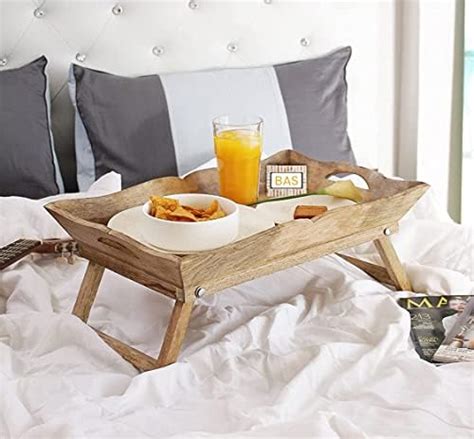Snazzy Bamboo Wood Foldable Food Tray Breakfast Table Eating Serving ...