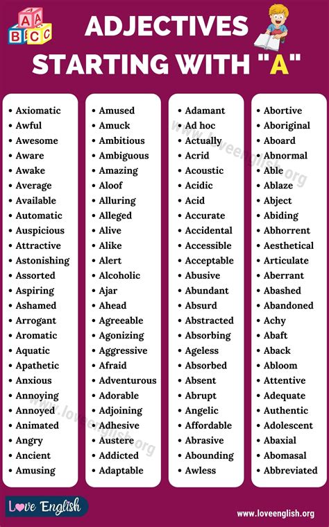 195 Adjectives that Start with A: Cool and Unique A Adjectives - Love ...