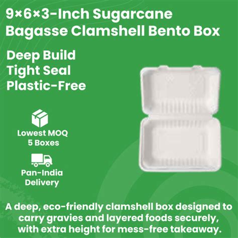 Eco-Friendly 9-6-3-Inch Rectangular Bagasse Clamshell Food Box ...