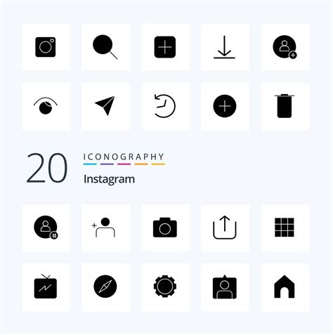 Paquete de iconos de 20 glifos sólidos de instagram como galería de ...