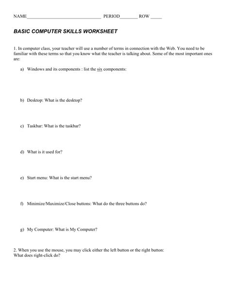 Computer Basics Worksheet 的图像结果